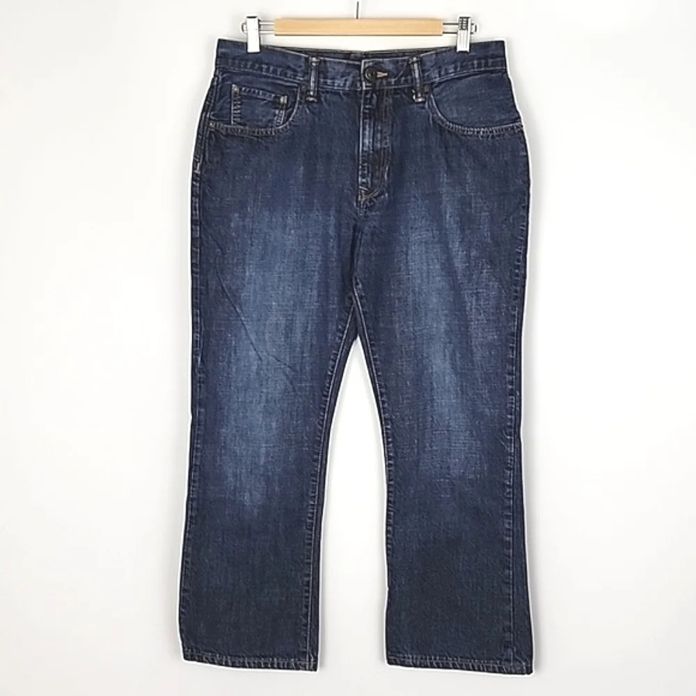 Gap 1969 Boot Cut Dark Wash Denim Blue Jeans  Fade 100% Cotton Size 33/32